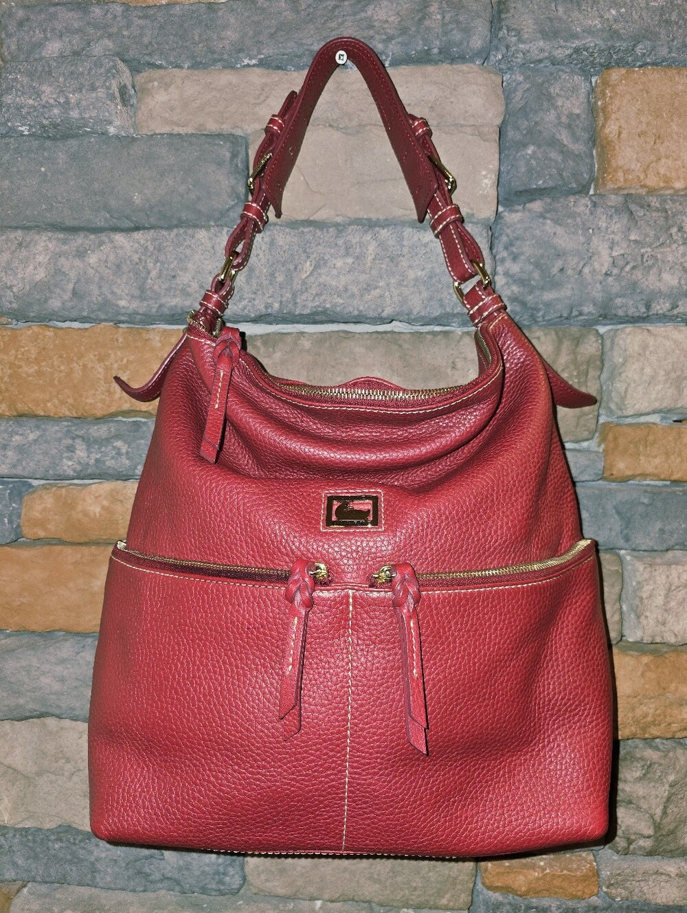 DOONEY & BOURKE Large Red Pebbled Leather Dillen Hobo Shoulder Bag Purse *read*